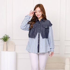 Kemeja Lemosty Hana atasan katun kombinasi denim ( Bukan Setelan )