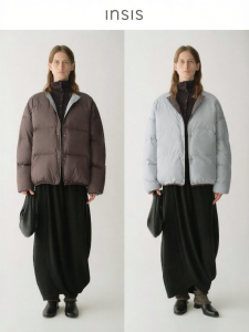 INSIS FEMME | Reversible Double Color Leisure Style 90% White Goose Down Puffer Jacket