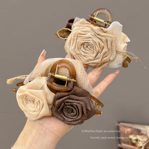 Double-Sided Dry Rose Flower Hair Clip Womens Shark Clamp Headwear Traditional Chinese Style Updo Hair Accessories