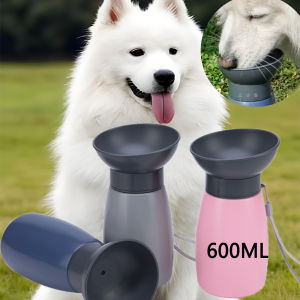 600ML Press Dog Water Bottle Soft Rotate Bottle Portable Big dog Drinking Water Bowl outside Leakproof Container with Strip