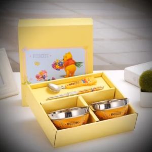 Bộ 2 Chén Ăn Kèm Đũa Muỗng Chống Nóng Giữ Nhiệt Hoạt Hình An Toàn Cho Bé