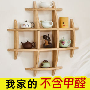 Artistic Style Wooden Tea Cup Rack Mediocre Brand Round Partition Paulownia Material Wall Mounted Storage Shelf for Home Decor
