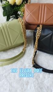 Tas Selempang Wanita Elvira Puff Tali Rantai Gold