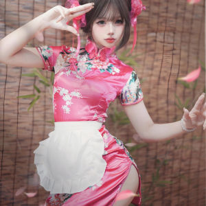 New Chinese Style Cheongsam Dress Halloween Christmas Cosplay Uniform Short Sleeve Maid Uniform Short Flag Robe Daily Wear