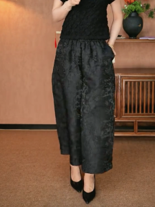 MANMI | Quần Dài Đùi Rộng Phong Cách Trung Quốc Mới Vintage Thêu Thiết Kế Nữ Casaul