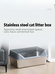 Ready Stock Stainless Steel Cat Litter Box with Large Space & High Fence