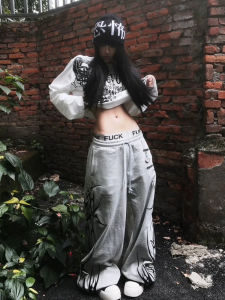 American High Street Loose Casual Pants Womens Gray Drapey Straight Leg Sporty Sweatpants Autumn New Style Loose Fit