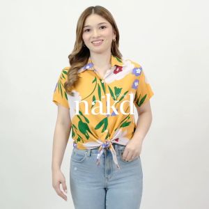 NAKD FASHION ERICH PLAIN PRINTED BASIC BUTTON DOWN TIE KNOT DAILY CASUAL POLO TIE TOP FOR WOMEN 1104