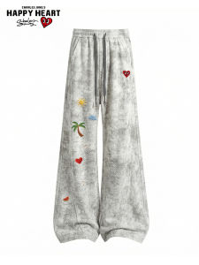 CHARLES JANGS HAPPY HEART | American Cartoon Print Wide Leg Pants