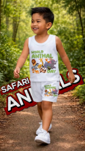 TERNO Safari Animals Kids Sando And Shorts for Boys Cotton Spandex Prints Ages 1-12