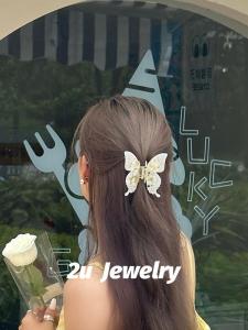 New Ins Butterfly Shark Clamp Heavy Diamond Embedded Hair Accessories Luxury Girls Hairpin Fresh out Korean Style Hair Grips