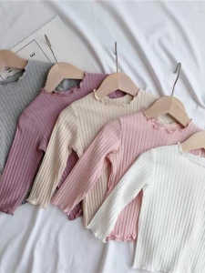 เสื้อเชิ้ตเด็กผู้หญิงแขนยาวฤดูใบไม้ผลิและฤดูใบไม้ร่วง ผ้าฝ้ายผสม คอกลม ทรงเข้ารูป เสื้อผ้าเด็ก เสื้อผ้าเด็กผู้หญิง