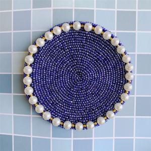 แผ่นฉนวนกันความร้อนแผ่นรองแก้วลูกปัดดอกเดซี่เล็กขอบไข่มุกทำมือ Zakka รุ่น afternoontea เกาหลีส่งออกจากญี่ปุ่น