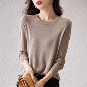 เสื้อชั้นในถักแฟชั่นสำหรับผู้หญิง เสื้อสเวตเตอร์คอวีแขนยาวสไตล์เกาหลี ทรงหลวม ฤดูใบไม้ผลิ ฤดูใบไม้ร่วง ฤดูหนาว