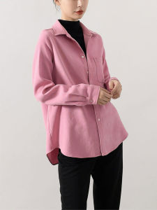 เสื้อเชิ้ตคอโปโลผู้หญิงฤดูใบไม้ร่วงฤดูหนาว ทรงหลวม แขนยาว ปกเสื้อ กระดุม ผ้าคอร์ดูรอยหนา อบอุ่น สีสันสดใส