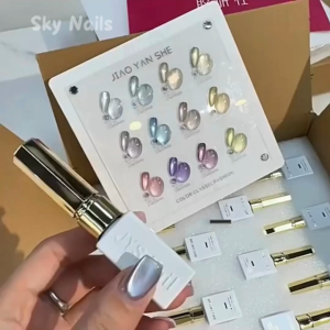 JYS 12 สี ชุดเจลตาแมว เจลตาแมวซาติน ยาทาเล็บตาแมว ลูกแก้วตาแมว (JIAO YAN SHE) บัตรสีฟรี + แม่เหล็ก