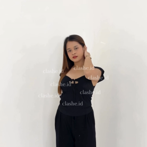 Grace Crop Top Rib Knit Tali Depan Semi Sabrina - Cute OOTD by Clashe