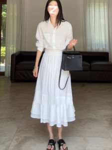 Elegant White Shirt Dress Womens Korean Style Spring New Design Long A-Line Skirt Commute Fashion 25-35 Years Old