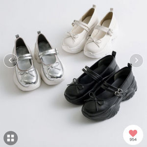 Olive Daily Order French Style Bow Mary Jane Silver Ballet Shoes Thick Sole Daddy Flats Soft Bottom Flats Women