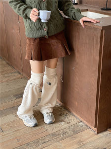 Lamb Fur Thickened Warm Socks Covers Wide Leg Drawstring Cream White Autumn Winter Popular INS Girl Home Comfortable Cozy Socks