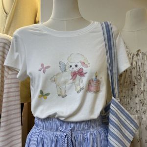 Áo Thun Nữ Cổ Tròn Tay Ngắn Thường Ngày Mùa Hè Thiết Kế Bánh Kem Nhỏ Thiên Thần Thời Trang Thường Ngày Phong Cách Hàn Quốc Rộng Rãi