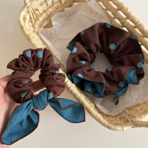 Coffee Polka Dot Double Sided Fabric Hair Ties Womens Korean Style Hair Bands round Elastic Hair Bands Fashionable Hair Accessories