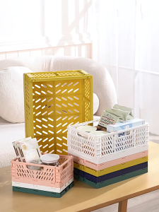 🇸🇬 Ready Stock Foldable Stackable Storage Basket Desk Snacks Stationery Cosmetics Sundries Fruits Large Breathable