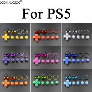 A B X Y Cross Crystal Button Mushroom Cap Thumbstick Joystick Cover with Accent Rings Chrome Metal For PS5 V1 V2 V3 Controller