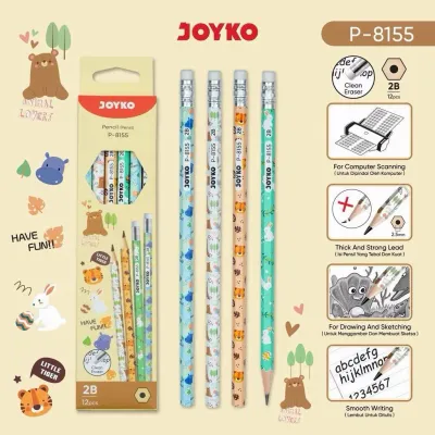 Pencil Pensil P-8155 ANIMAL LOVERS JOYKO + Penghapus 2B 1 Box 12 Pcs