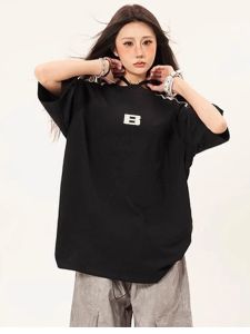 BONELESS BTW Pure Cotton Summer T-Shirt Short Sleeve Striped Simple Cool College Style Top for Young Women in Their 20s