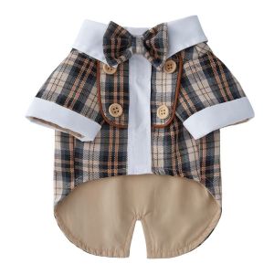 Dog Dress Shirt Suit Polyester Tie Pet Supplies Small Dog British Style Dog Clothes Pet Fashion Autumn Wear
