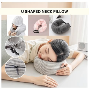 Ready Stock Portable U-Shape Neck Pillow Bantal Leher Serbaguna Lipat Travel Nap Eye Cover Adjustable Strap Buckle Compact Lightweight Waist Support Car Plane Train Office Home Headrest Cushion Compact Intimate Flight Case Kereta Api Kapal Terbang
