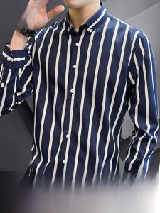 ROMON | Romon Long Sleeve Slim Fit Mens Shirt Business Casual Striped Iron-Free Autumn Winter New Style Fashionable Youth Polyester Spandex