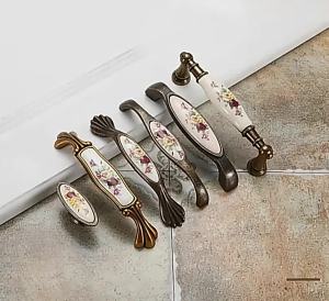 Vintage Ceramic Handle Antique Bronze Cabinet Pull Knob Wardrobe Closet Cupboard for Furniture Hardware Accessories Door Handles