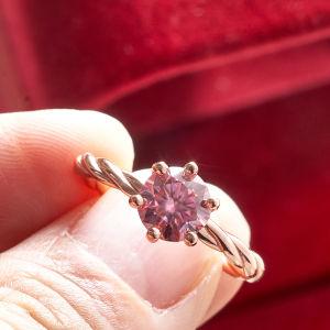 Sterling 925 Silver Female Finger Ring With 6.5mm 1 Carat Pink Color Moissanite Stone Wedding Party Band for Women Gifts