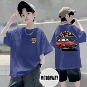MOTORWAY K564 oversized t-shirt with classic car graphic and "Classic Ride" text. Casual wear for outdoor activities，Outdoor pure cotton short-sleeved shirt suitable for adults and children fashionable street style.