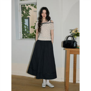 Chân Váy A-line Cao Waisted Đen Ôm Body Mid-length Phối Ren