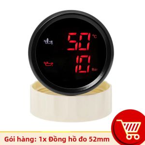 RYSJM | Đồng Hồ Đo Áp Suất Và Nhiệt Độ Dầu Kỹ Thuật Số 2in1 52MM Với Đèn Nền Màu Đỏ Hoặc Xanh Cho Xe Cộ Và Tàu Thuyền Đồng Hồ Đo Bằng Nhựa Màu Đen