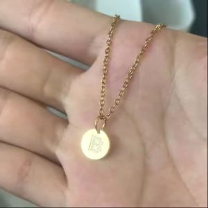Cute English Letter Initial Necklace 18K Gold Plated Stainless Steel Micro Zircon Round Letter Pendant Necklace for Women