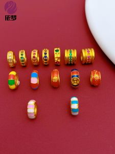 Handmade Sand Gold Wheel Beads Diamond Embedded Lucky Beads Large Hole Top Waist Bead Run Ring DIY Necklace Accessories