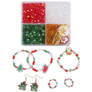 1445Pcs/Box Christmas Beading Kit Crystal Glass Beads Elastic Cord Set For Jewelry Making DIY Charm Bracelet Necklace Xmas Gift Craft Accessories