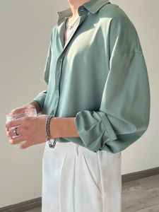 Dapper Winter Thick Long Sleeve Mens Shirt Loose Fit Casual Style Premium Drape Spring Autumn Inner Wear Youth Fashion