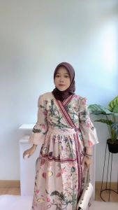 [Basica Moda] 12680 Gaun Dress Midi Wanita Serentina Wrap Motif Twistcone Import