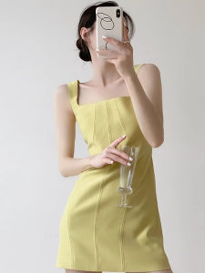 FYOG French Elegant Small Billed Square Collar Dress Slimming Vest Short Skirt Womens Summer Fashion Polyester Dress