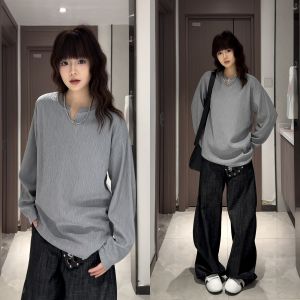 Áo Thun Cổ Chữ V Dài Tay Nam Mùa Thu Phong Cách Mỹ Thường Ngày Thường Ngày Chống Nhăn Giữ Hình Dạng