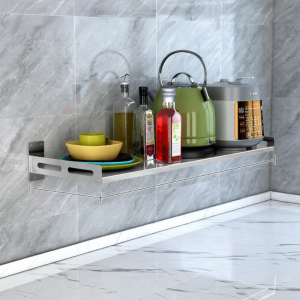 Kitchen Rack Single Shelf Stainless Steel Wall Shelf Partition Microwave Oven Wall-Mounted Punch-Free Bowl Rack Storage