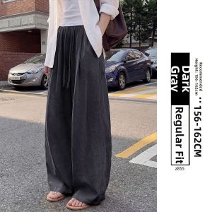 XIANYIJIAO | Navy Blue Linen Wide Leg Trousers Lightweight Breathable