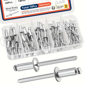Pop Rivets Assortment Kit Aluminum Blind Rivets 5 Sizes 70pcs Assorted Blind Rivets for Metal Furniture Automotive Rivets Set