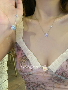 Elegant Celebrity Womens Necklace Quartet Leaf Diamond Full Drill Luxury Clavicle Chain Accessory Floral Pendant Alloy Chain