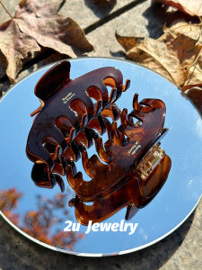 South Korea Ins New Arrival Maillard French Updo Brown Grip Chocolate Gold Standard Large Shark Clip Women